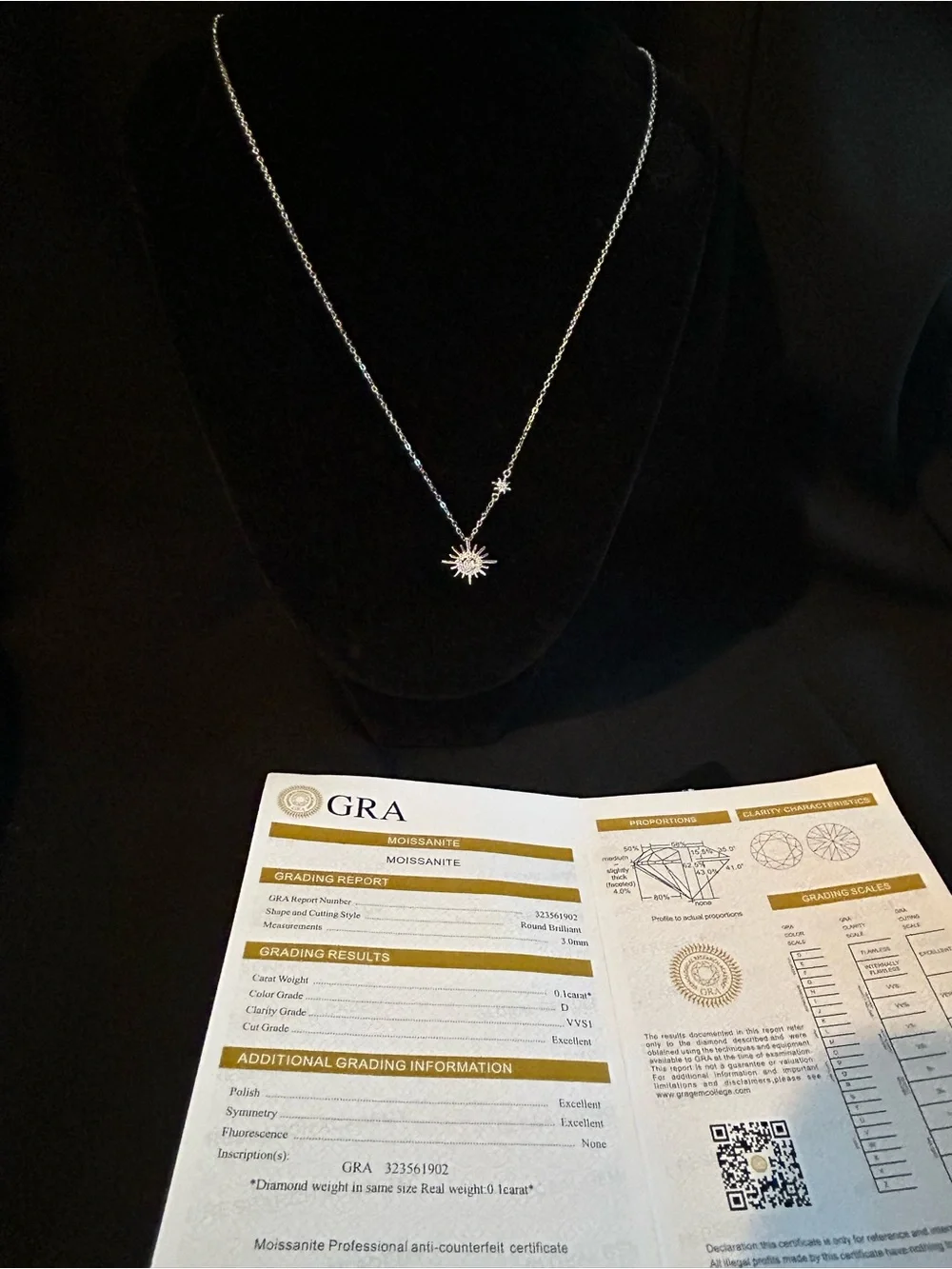Sterling Silver and Moissanite Sunburst Pendant Necklace - GRA Certified - Picture 3 of 4